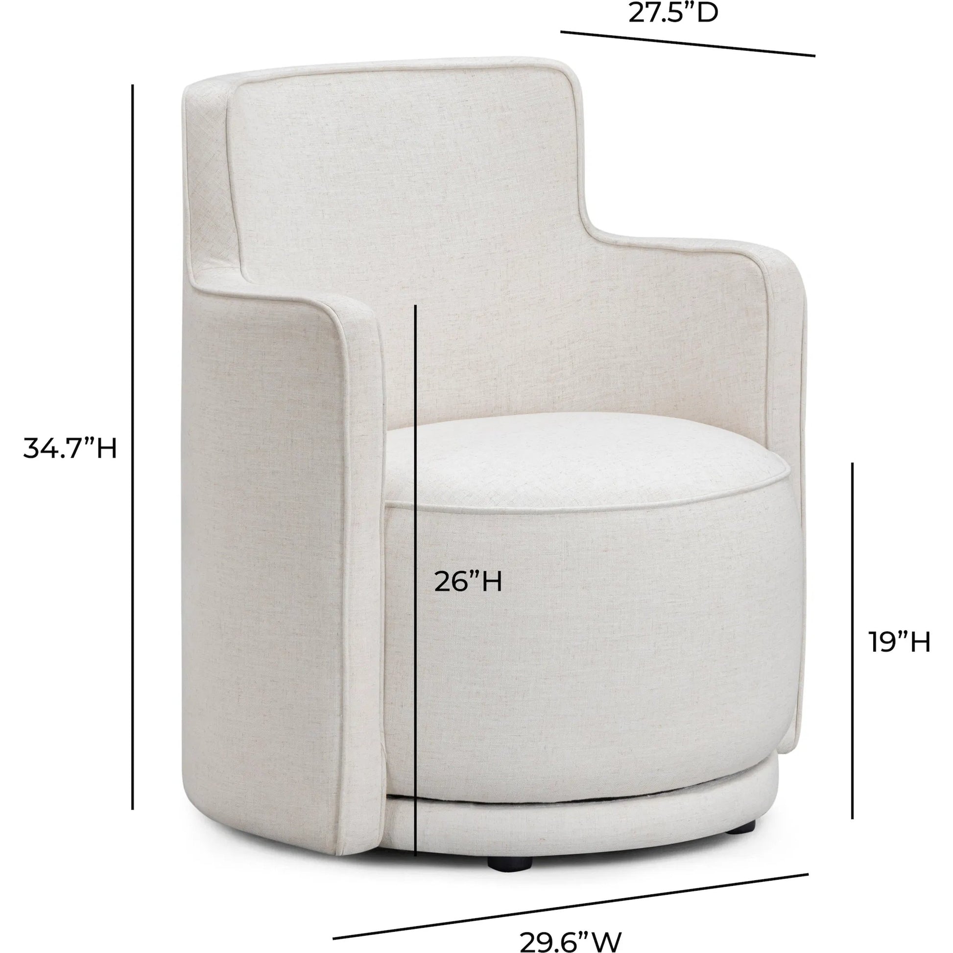 Passe Upcycled Performance Swivel Chair by TOV Furniture in cream. Made from linen, plywood in a unique style.