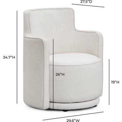 Passe Upcycled Performance Swivel Chair by TOV Furniture in cream. Made from linen, plywood in a unique style.