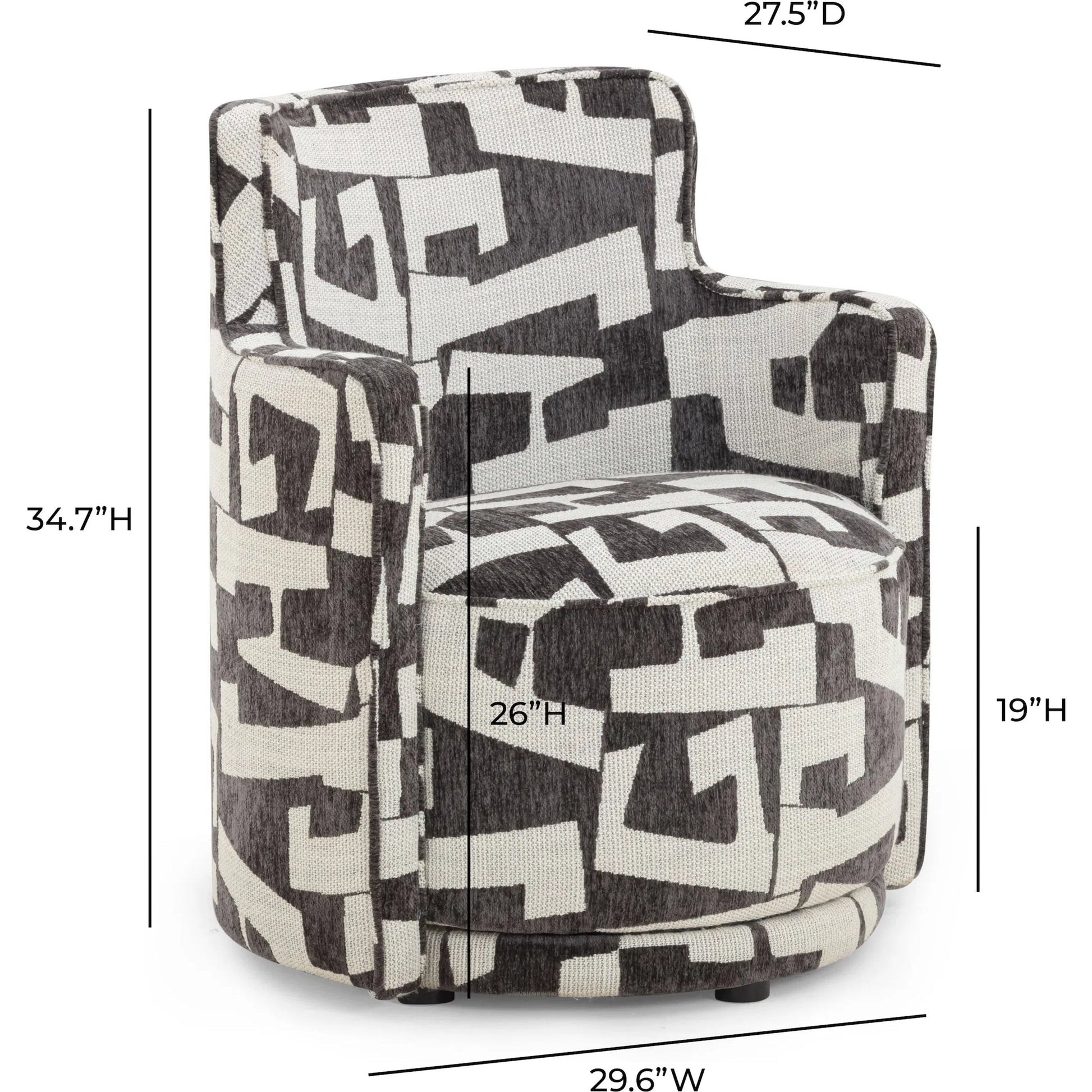Passe Performance Swivel Chair by TOV Furniture in black. Made from jacquard, plywood in a unique style.