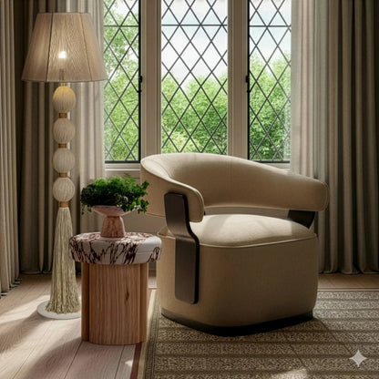 Madison Linen Swivel Accent Chair by TOV Furniture. Made from chenille, plywood, rubberwood in a eclectic & global style.
