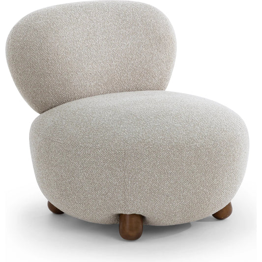 Pucker Accent Chair by TOV Furniture in warm grey. Made from boucle, plywood, rubberwood in a unique style.