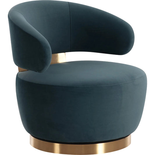 Austin Velvet Swivel Chair by TOV Furniture in dark teal. Made from fabric, plywood, stainless steel in a unique style.