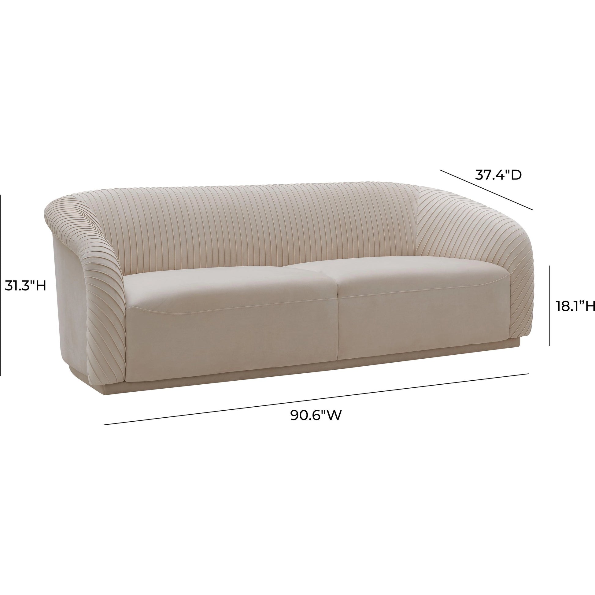 Yara Pleated Velvet Sofa by TOV Furniture. Made from velvet in a modern style.