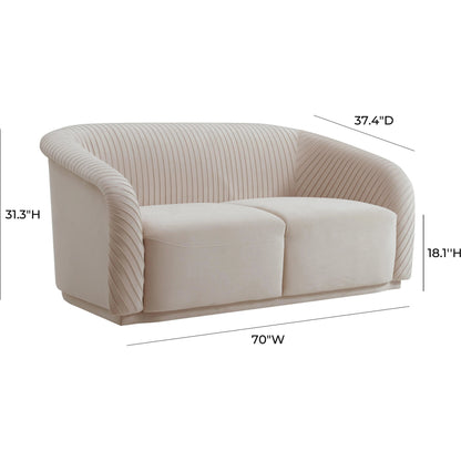 Yara Pleated Velvet Loveseat by TOV Furniture in beige. Made from pine, velvet in a transitional style.