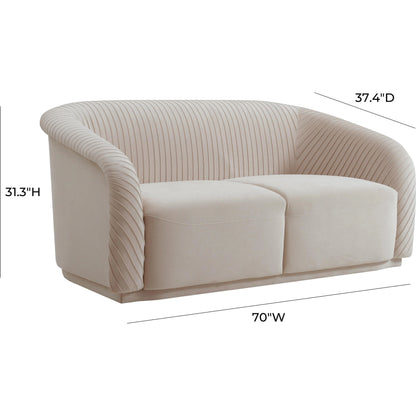 Yara Pleated Velvet Loveseat by TOV Furniture in beige. Made from pine, velvet in a transitional style.