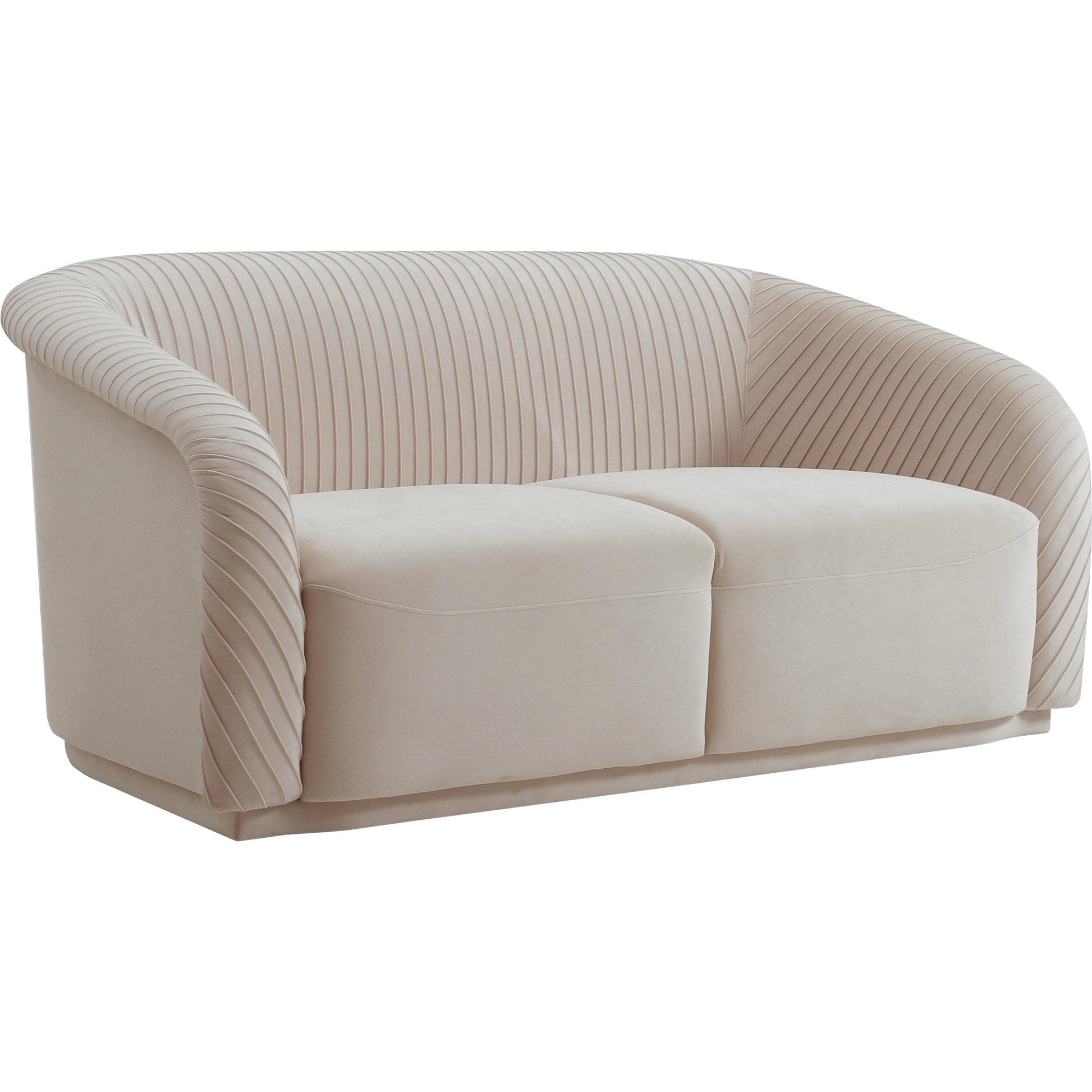 Yara Pleated Velvet Loveseat by TOV Furniture in beige. Made from pine, velvet in a transitional style.