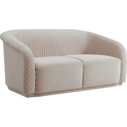 Yara Pleated Velvet Loveseat by TOV Furniture in beige. Made from pine, velvet in a transitional style.