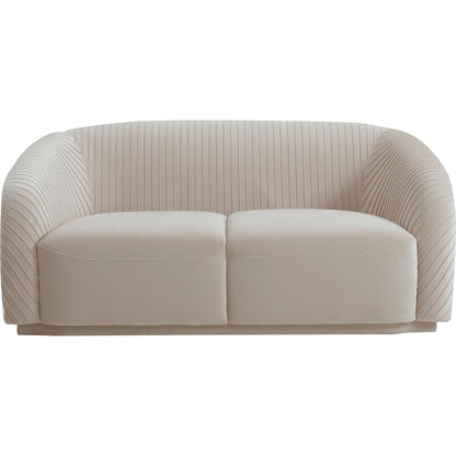 Yara Pleated Velvet Loveseat by TOV Furniture in beige. Made from pine, velvet in a transitional style.