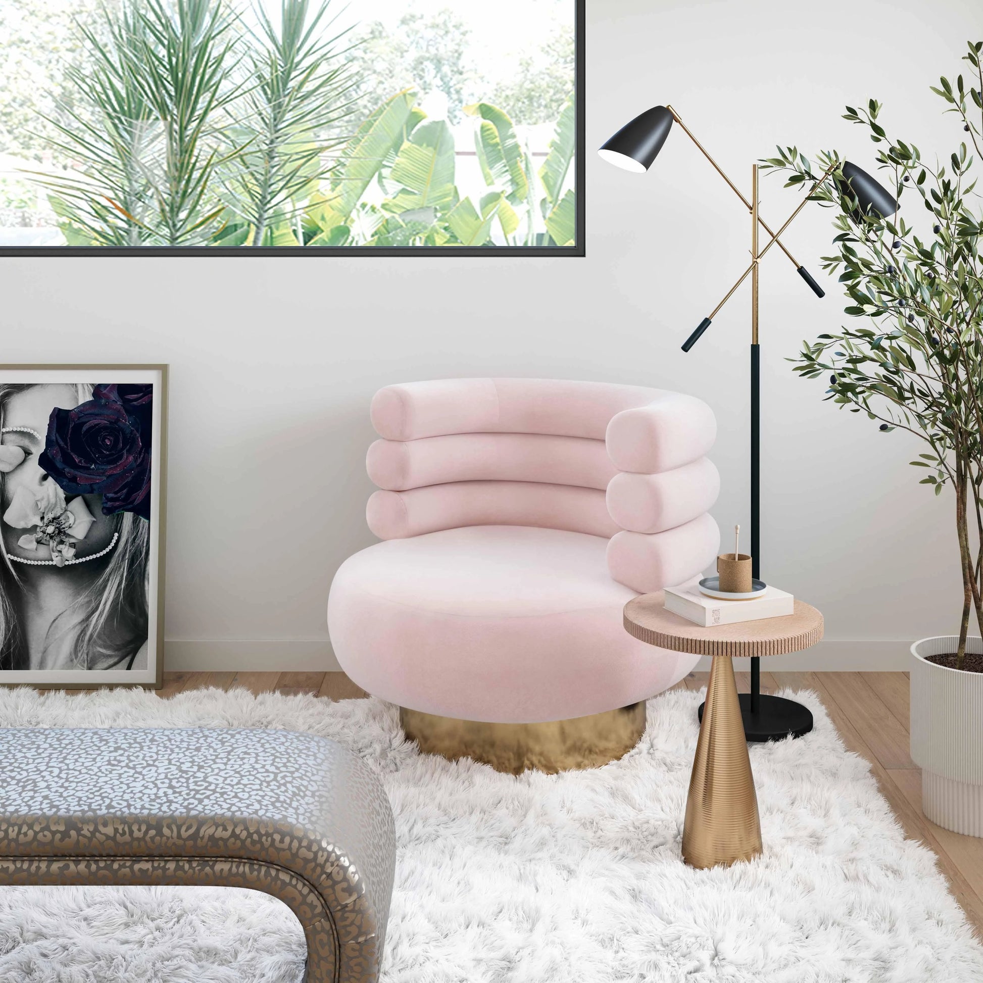 Naomi Velvet Swivel Chair by TOV Furniture. Made from velvet, pine, plywood in a modern style.