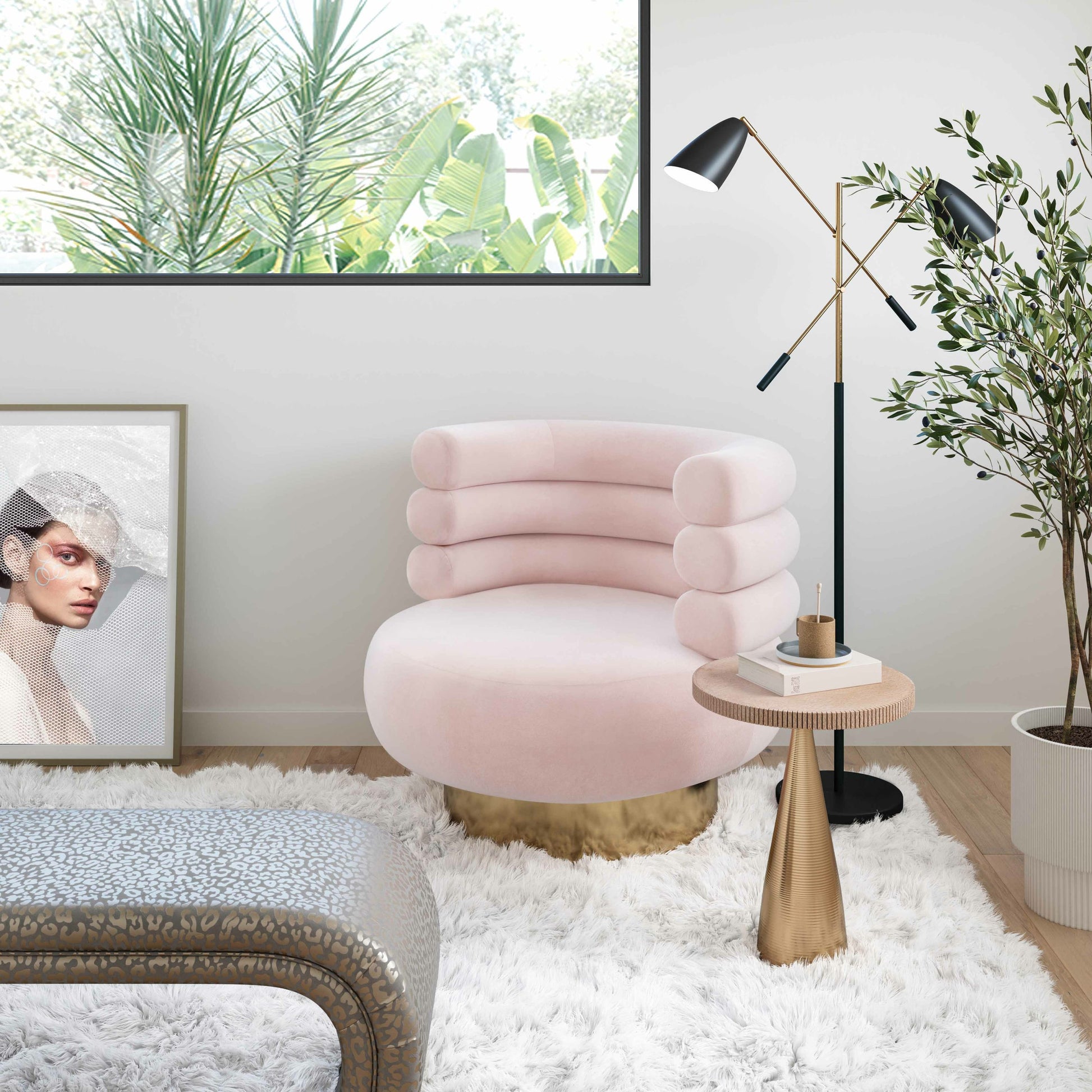 Naomi Velvet Swivel Chair by TOV Furniture. Made from velvet, pine, plywood in a modern style.