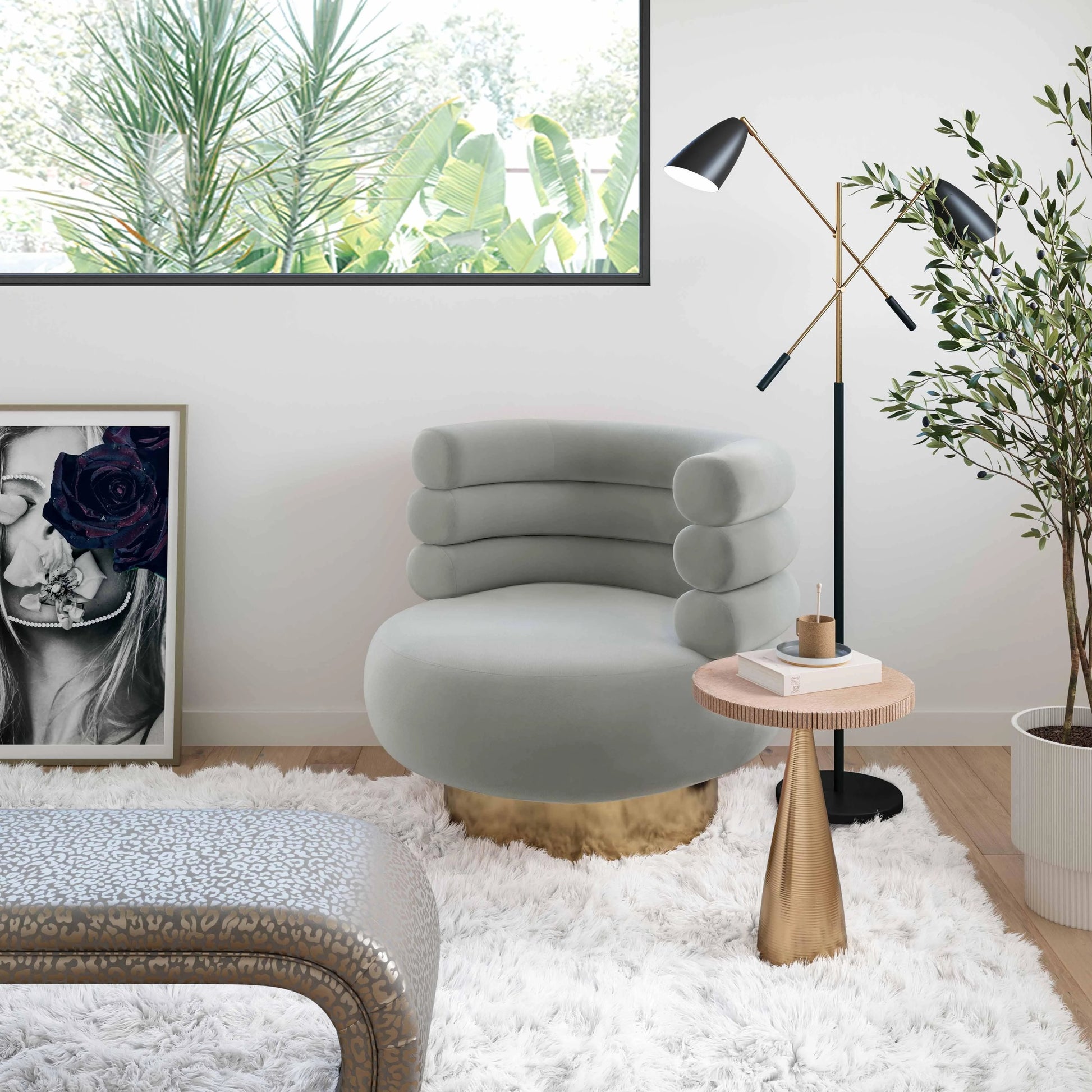 Naomi Velvet Swivel Chair by TOV Furniture. Made from velvet, pine, plywood in a modern style.