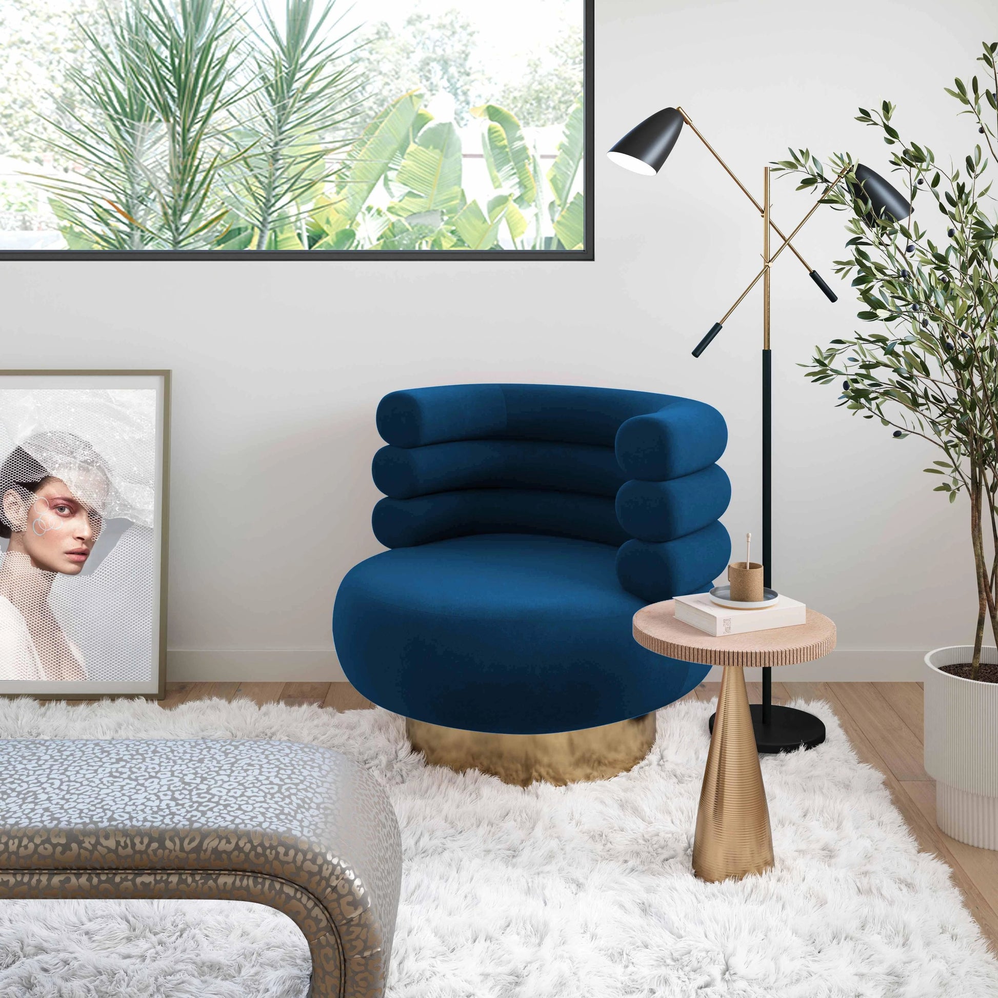 Naomi Velvet Swivel Chair by TOV Furniture. Made from velvet, pine, plywood in a modern style.