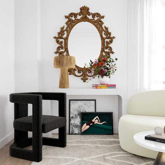 Ada Boucle Chair by TOV Furniture in black. Made from boucle (polyester), birch in a modern style.