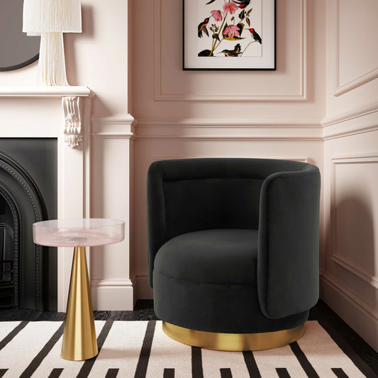 Remy Velvet Swivel Chair by TOV Furniture in black. Made from velvet, pine, plywood in a modern style.