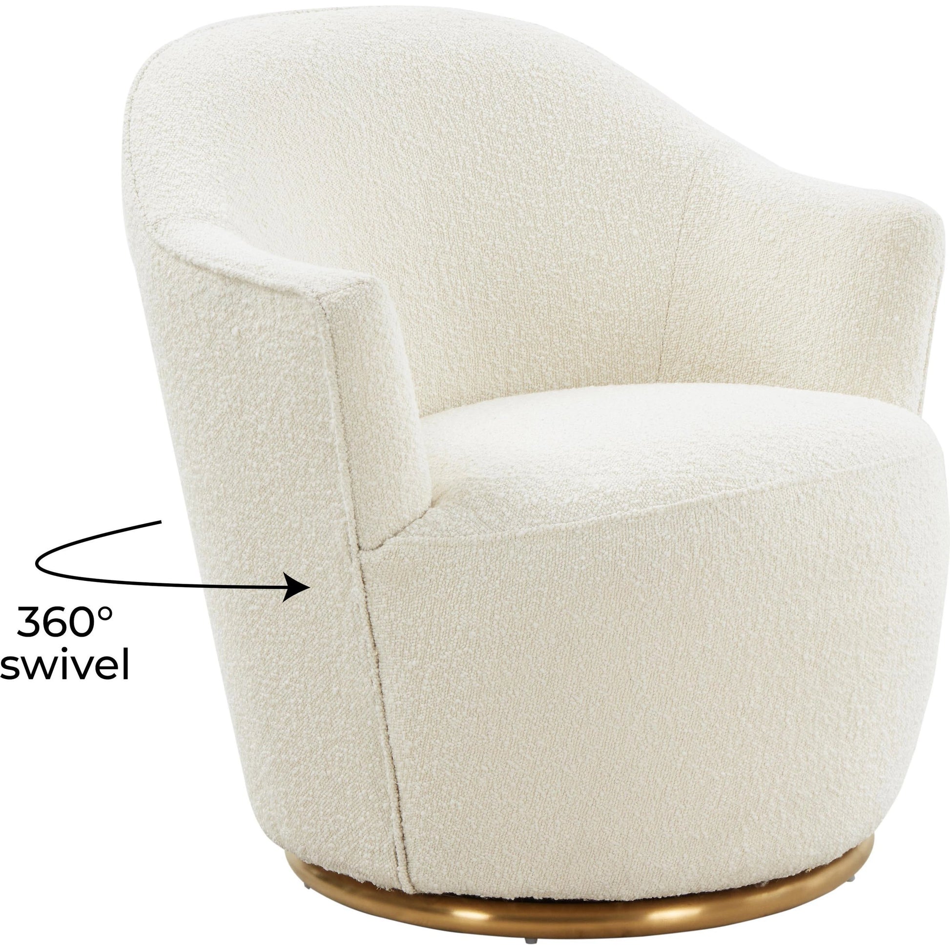 Skyla Boucle Swivel Chair by TOV Furniture in beige. Made from boucle (polyester), pine, plywood in a transitional style.
