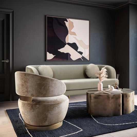 Austin Velvet Chair by TOV Furniture in champagne. Made from pine, stainless steel, velvet in a modern style.