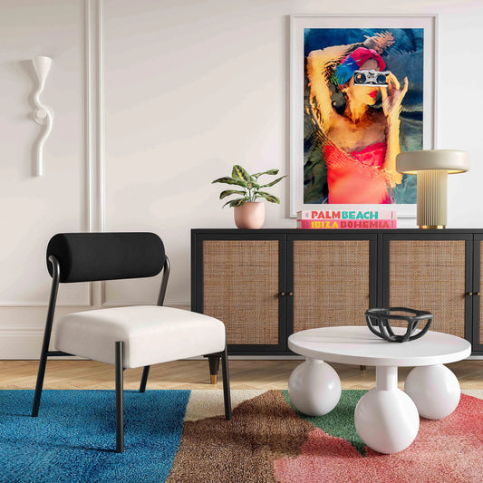 Jolene Velvet Accent Chair by TOV Furniture in black, cream. Made from iron, velvet, wood in a modern style.