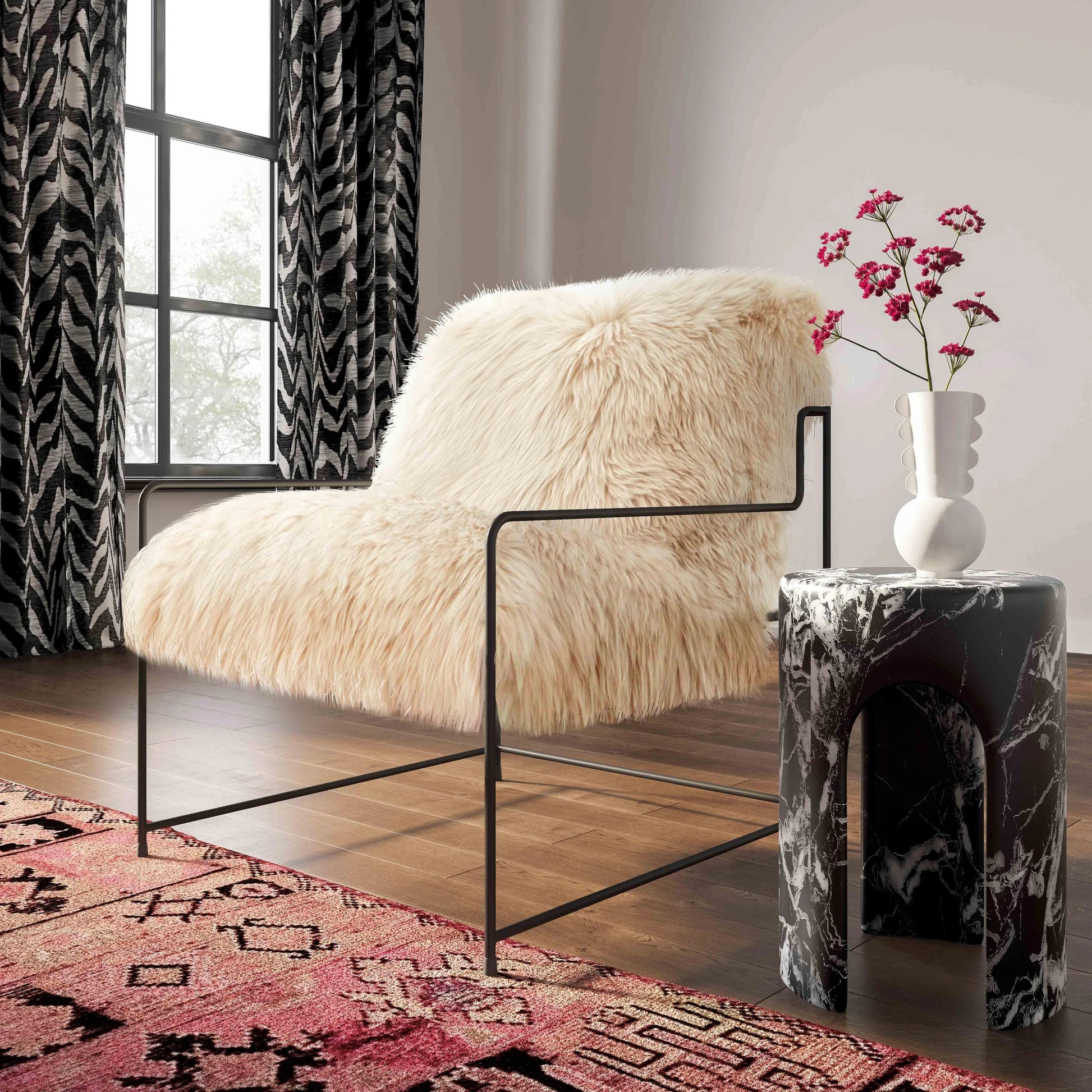 Kimi Genuine Sheepskin Chair by TOV Furniture. Made from iron, sheepskin, wood in a modern style.