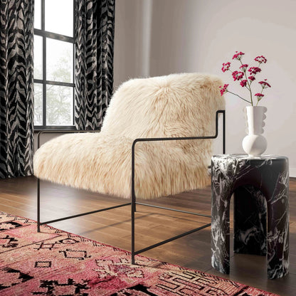 Kimi Genuine Sheepskin Chair by TOV Furniture. Made from iron, sheepskin, wood in a modern style.