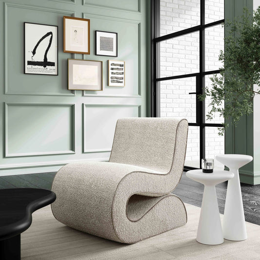 Senna Speckled Boucle Accent Chair by TOV Furniture in grey. Made from boucle, wood in a modern style.