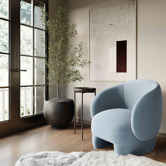 Kiki Velvet Accent Chair by TOV Furniture in blue. Made from pine, velvet in a modern style.