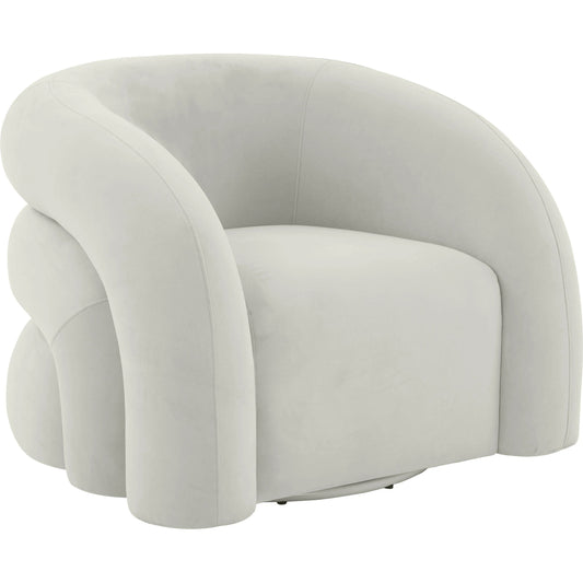Slipper Velvet Swivel Chair by TOV Furniture in cream. Made from metal, pine, velvet in a modern style.