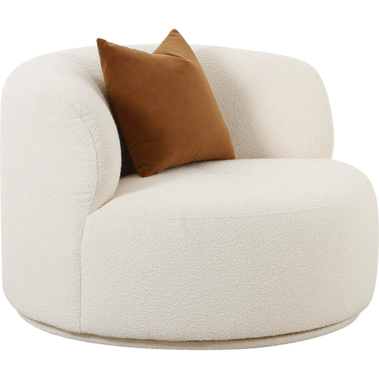 Fickle Boucle Swivel Chair by TOV Furniture in cream. Made from boucle, wood in a modern style.