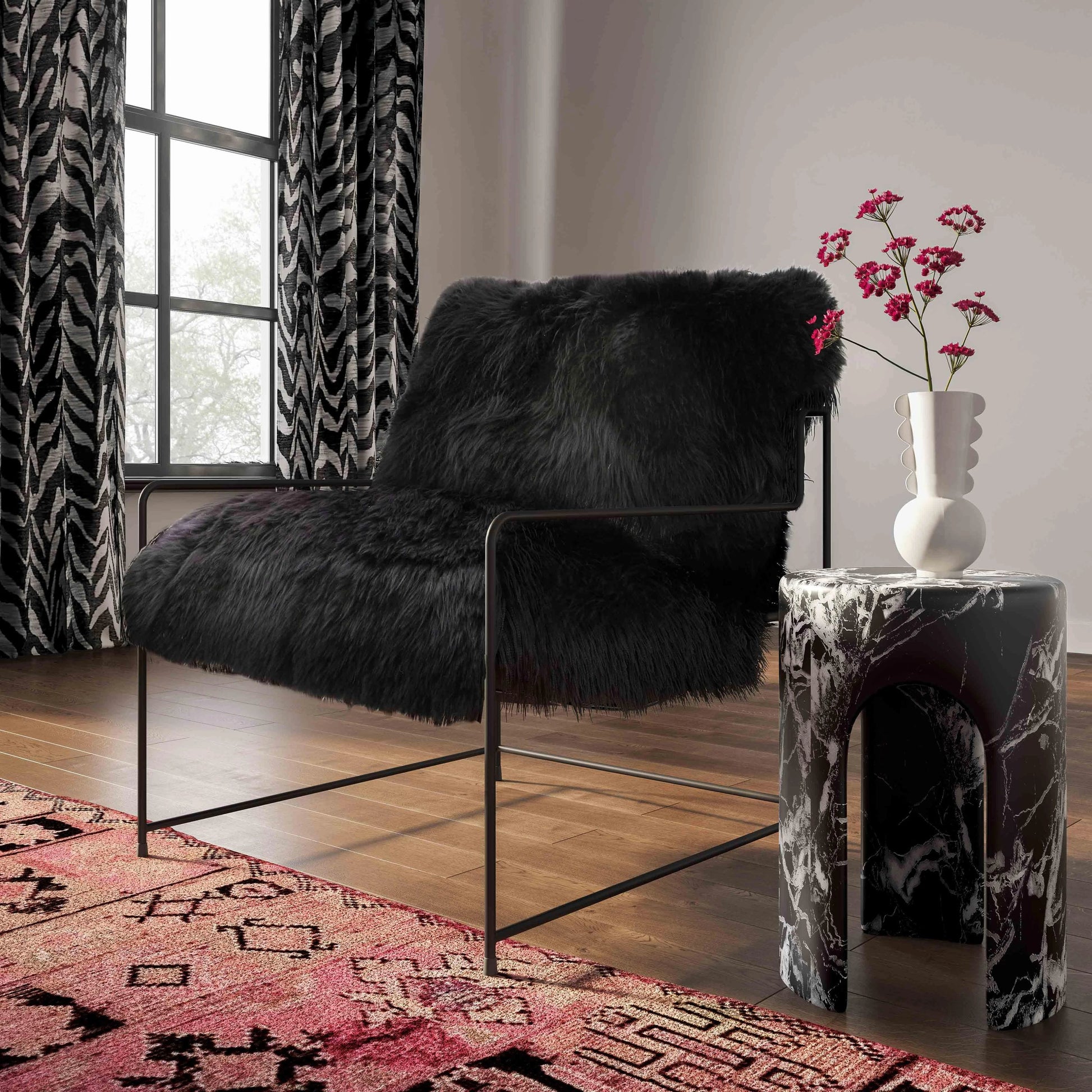 Kimi Genuine Sheepskin Chair by TOV Furniture. Made from iron, sheepskin, wood in a modern style.
