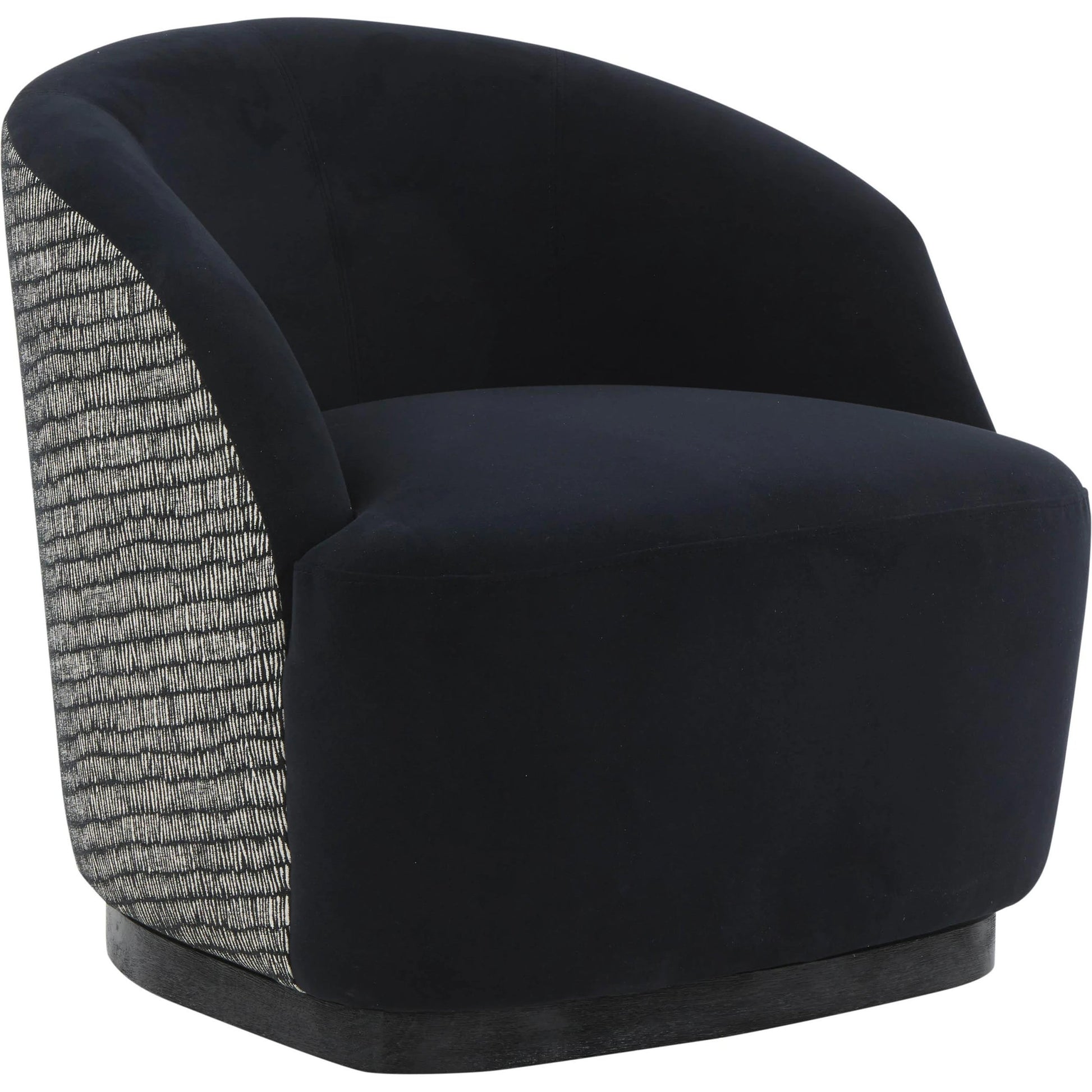 Reese Velvet Swivel Chair by TOV Furniture in black. Made from chenille, velvet, wood in a modern style.