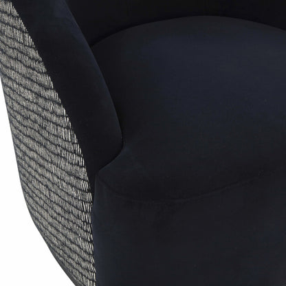 Reese Velvet Swivel Chair by TOV Furniture in black. Made from chenille, velvet, wood in a modern style.