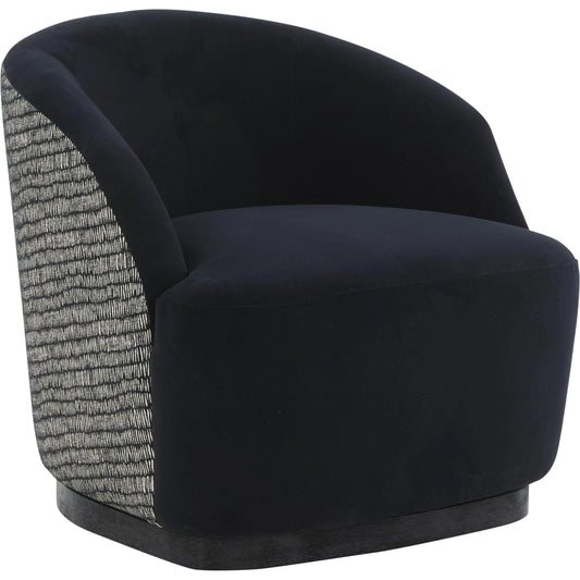 Reese Velvet Swivel Chair by TOV Furniture in black. Made from chenille, velvet, wood in a modern style.