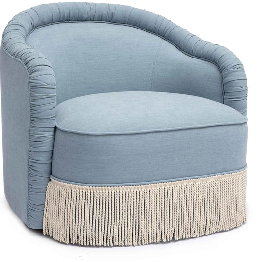 Pamela Recycled Fabric Tassel Lounge Chair by TOV Furniture in blue. Made from fabric, plywood, tassel, wood in a unique style.