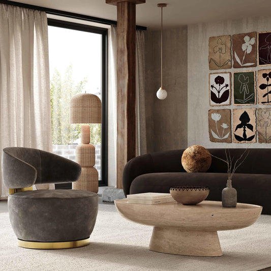 Austin Upcycled Swivel Chair by TOV Furniture. Made from plywood, recycled fabric, stainless steel in a unique style.