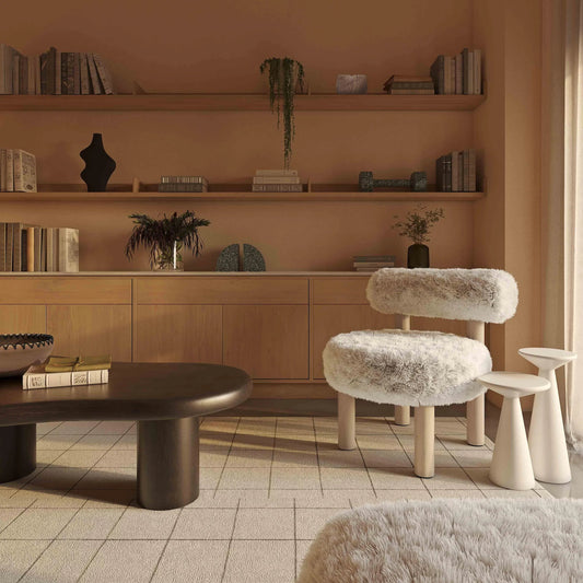Carmel Vegan Shearling Accent Chair by TOV Furniture. Made from faux shearling, plywood, wood in a transitional style.