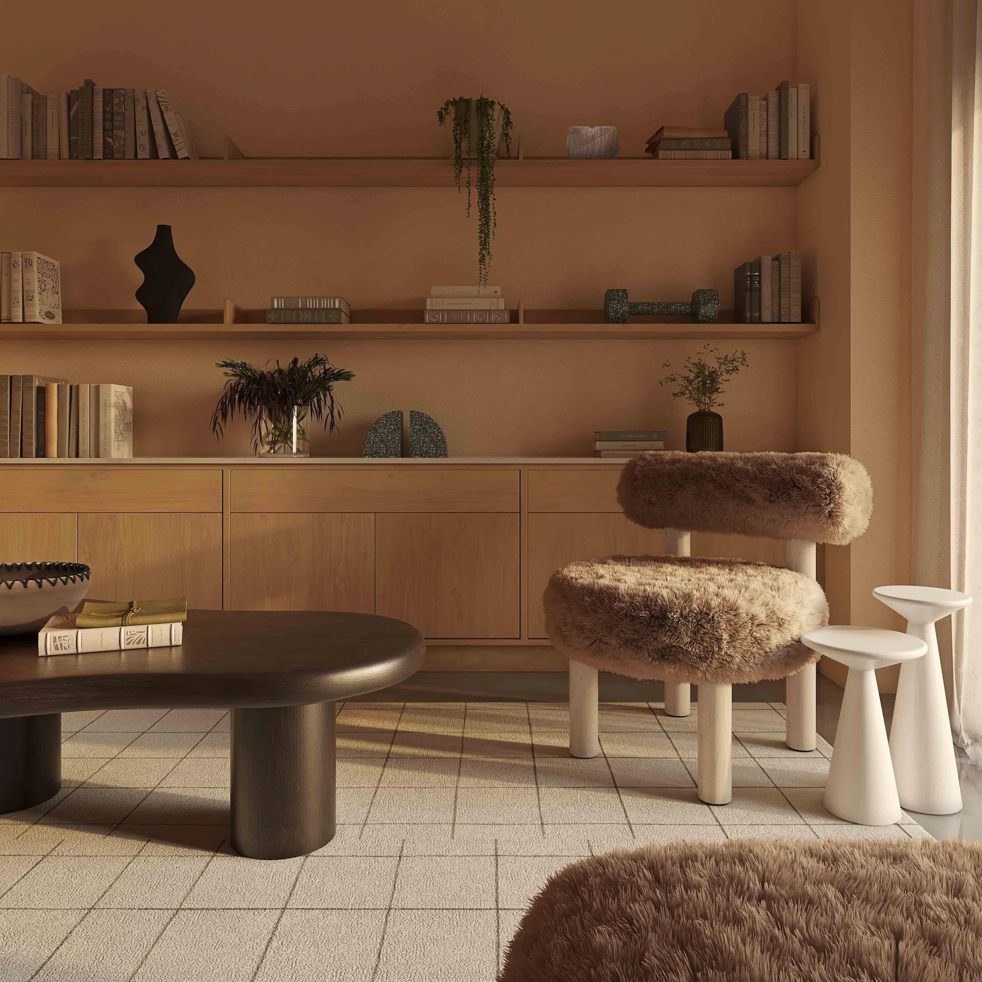 Carmel Vegan Shearling Accent Chair by TOV Furniture. Made from faux shearling, plywood, wood in a transitional style.