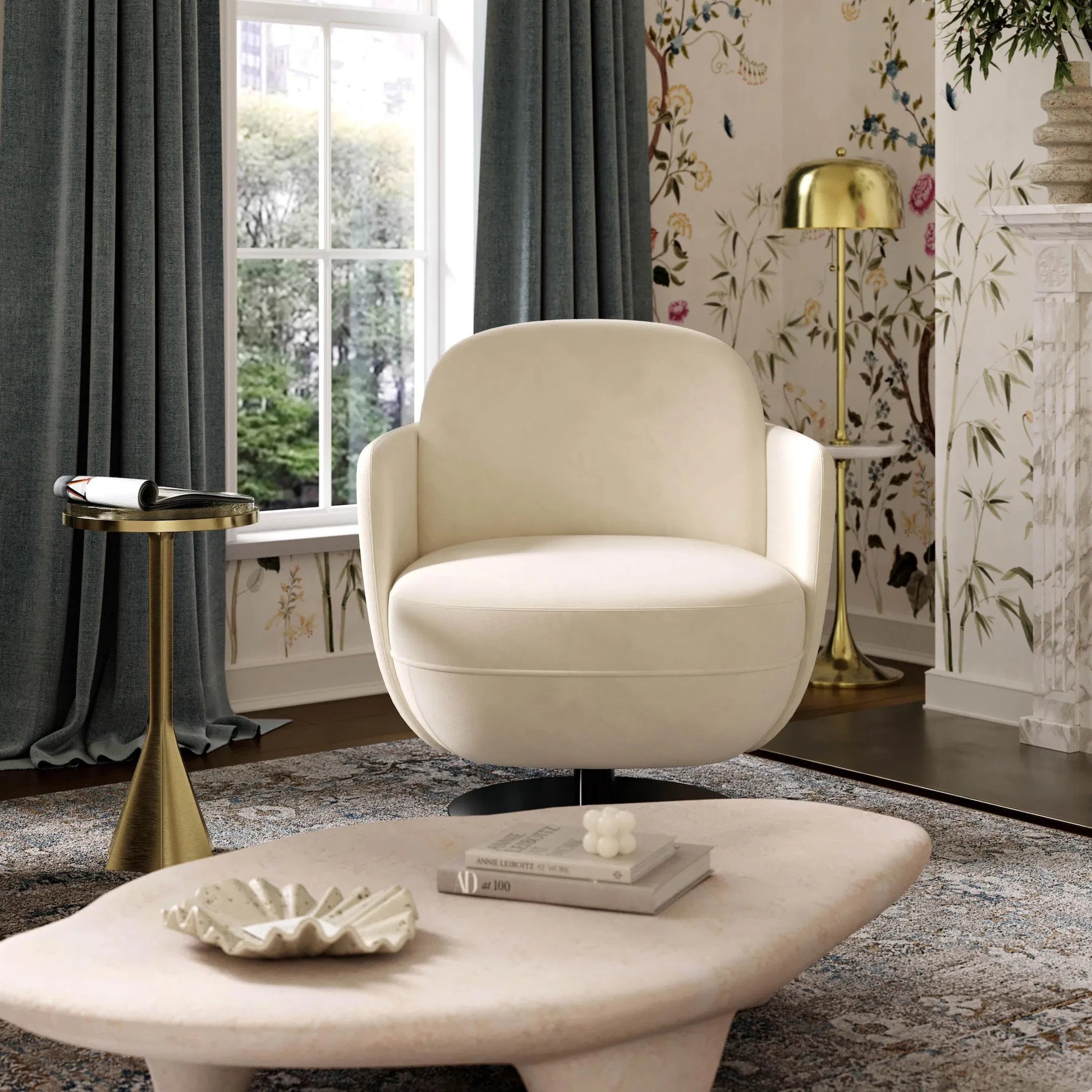 Solange Velvet Swivel Chair by TOV Furniture. Made from iron, plywood, velvet in a unique style.