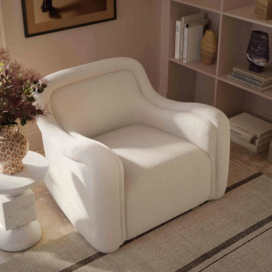 Charli Boucle Swivel Chair by TOV Furniture. Made from boucle, plywood in a unique style.