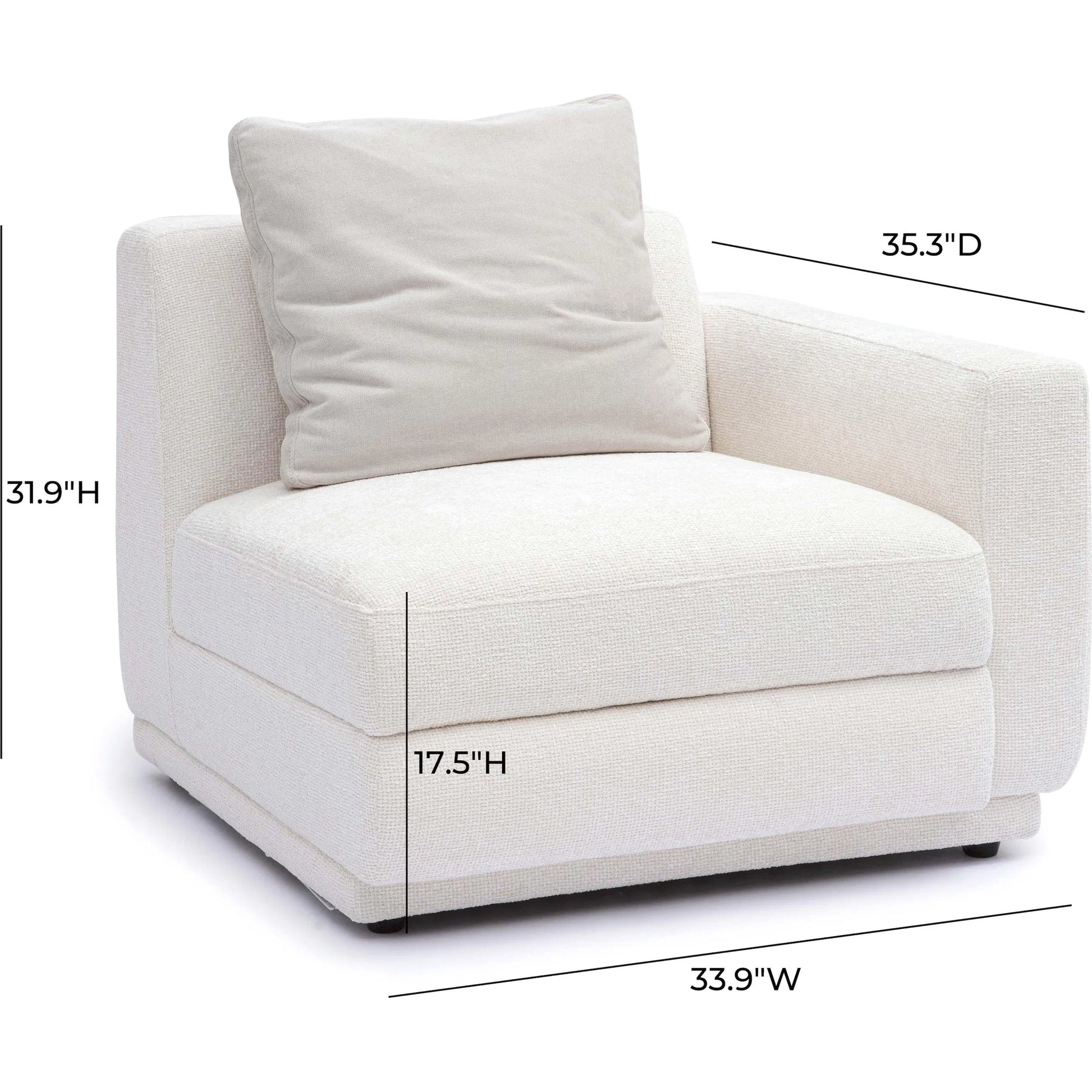 Perry Chenille Modular RAF Corner Chair by TOV Furniture in cream. Made from chenille, plywood, wood in a transitional style.