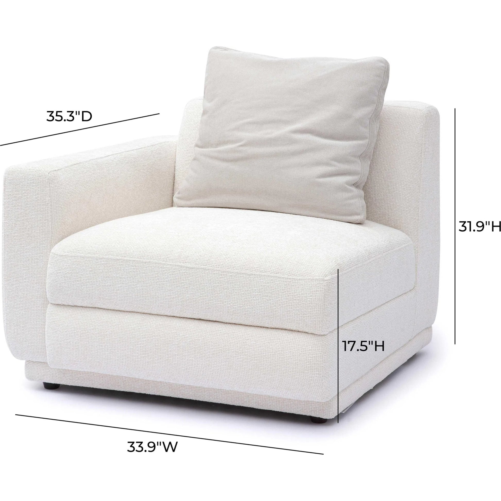 Perry Chenille Modular LAF Corner Chair by TOV Furniture in cream. Made from chenille, plywood, wood in a transitional style.