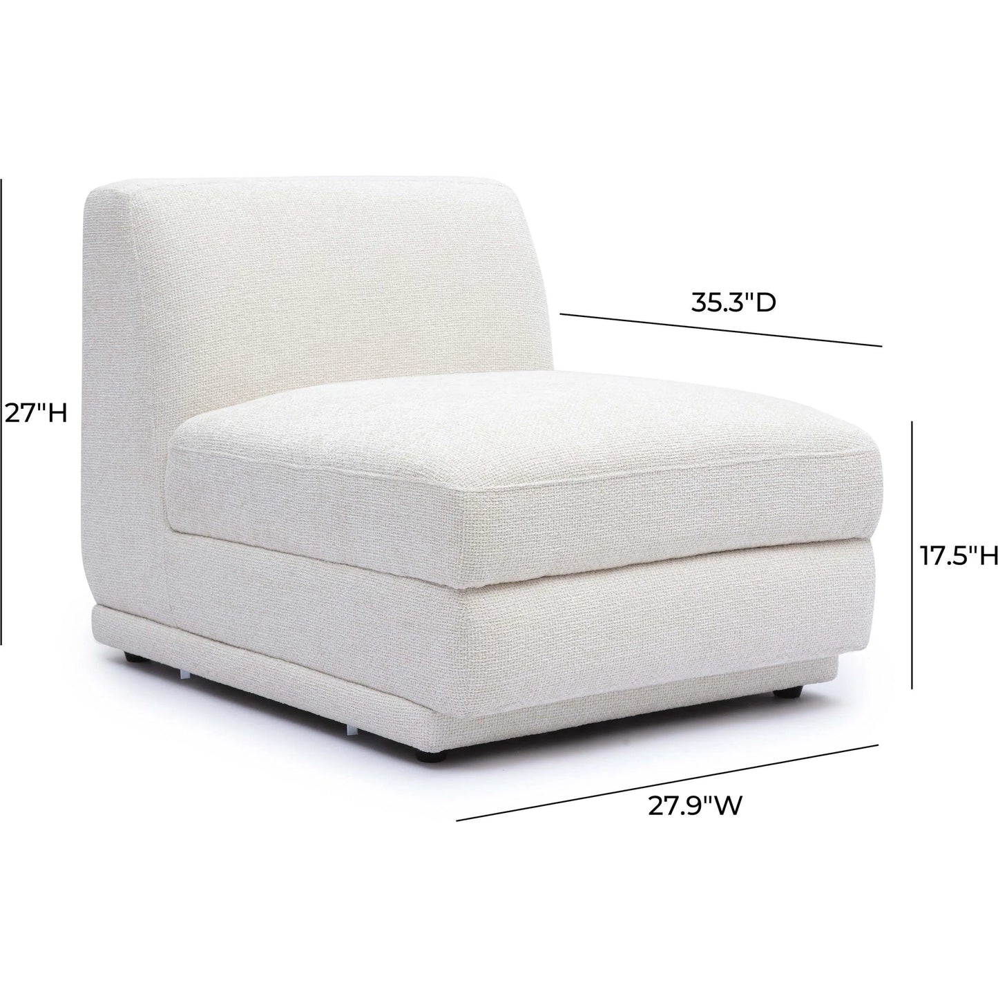 004 SI-2356335 | Additional Silo | Perry Chenille Modular Armless Chair by TOV Furniture in cream. Made from chenille, plywood, wood in a transitional style.