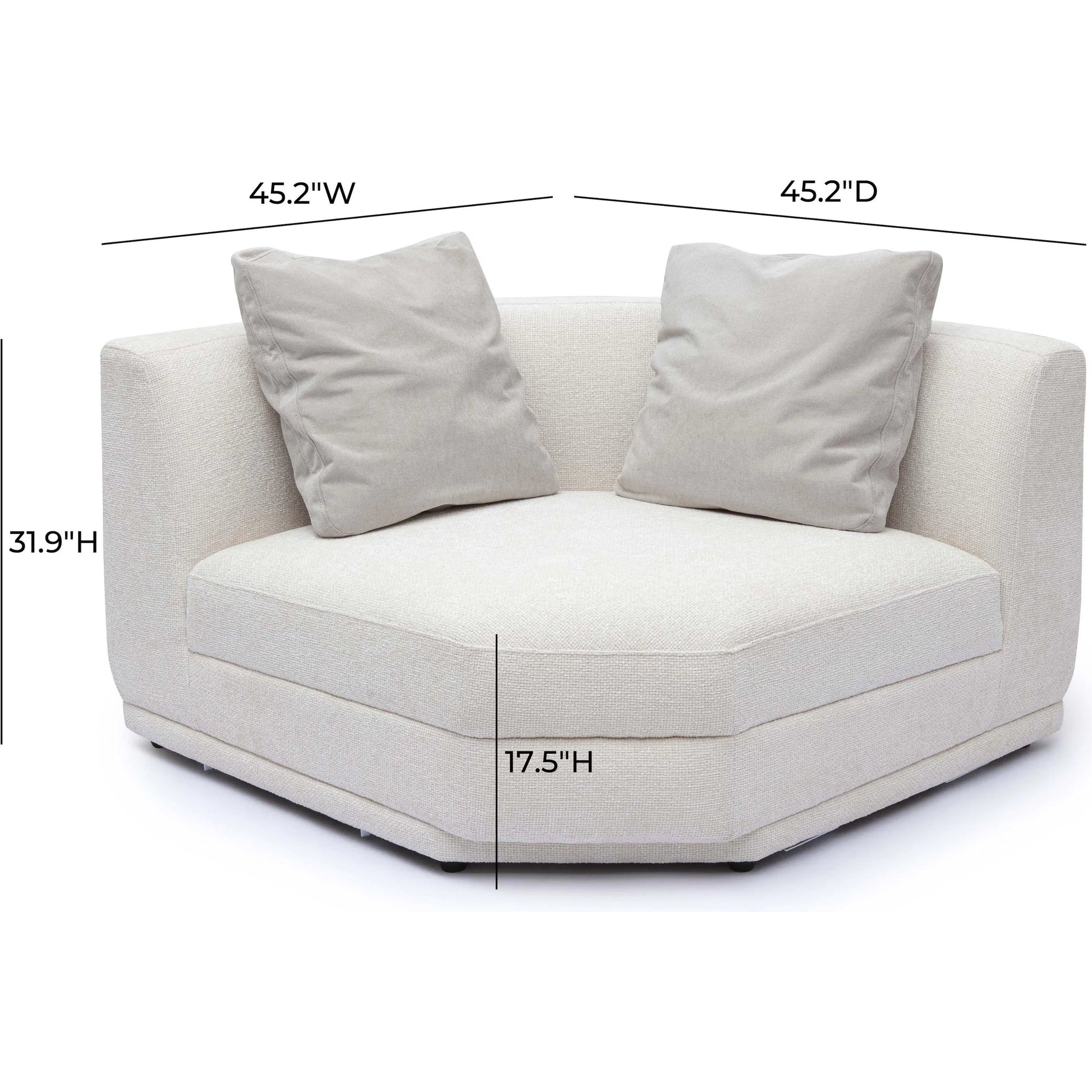 Perry Chenille Modular Wedge Corner Chair by TOV Furniture in cream. Made from chenille, plywood, wood in a transitional style.