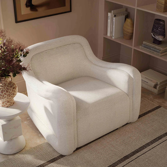 Charli Basketweave Chenille Swivel Chair by TOV Furniture in cream. Made from chenille, plywood in a transitional style.
