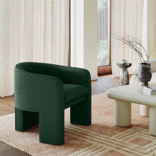 Marla Boucle Accent Chair by TOV Furniture in forest green. Made from boucle, plywood, wood in a unique style.
