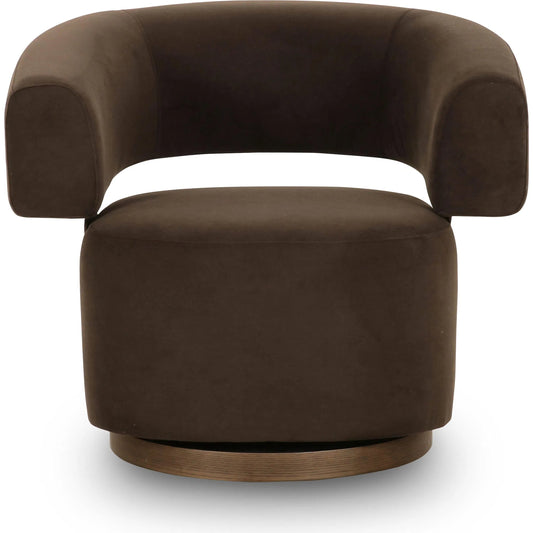River Performance Velvet Swivel Accent Chair by TOV Furniture in chocolate brown. Made from mdf, plywood, velvet, veneer in a unique style.
