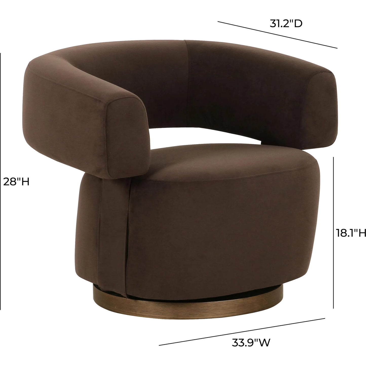 003 SI-2439980 | Additional Silo | River Performance Velvet Swivel Accent Chair by TOV Furniture in chocolate brown. Made from mdf, plywood, velvet, veneer in a modern style.