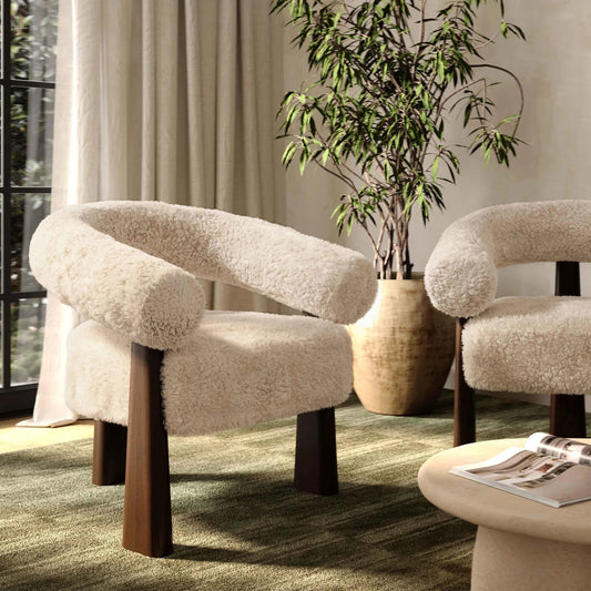 Spara Straight Vegan Shearling Accent Chair by TOV Furniture. Made from ash, faux shearling, plywood in a unique style.