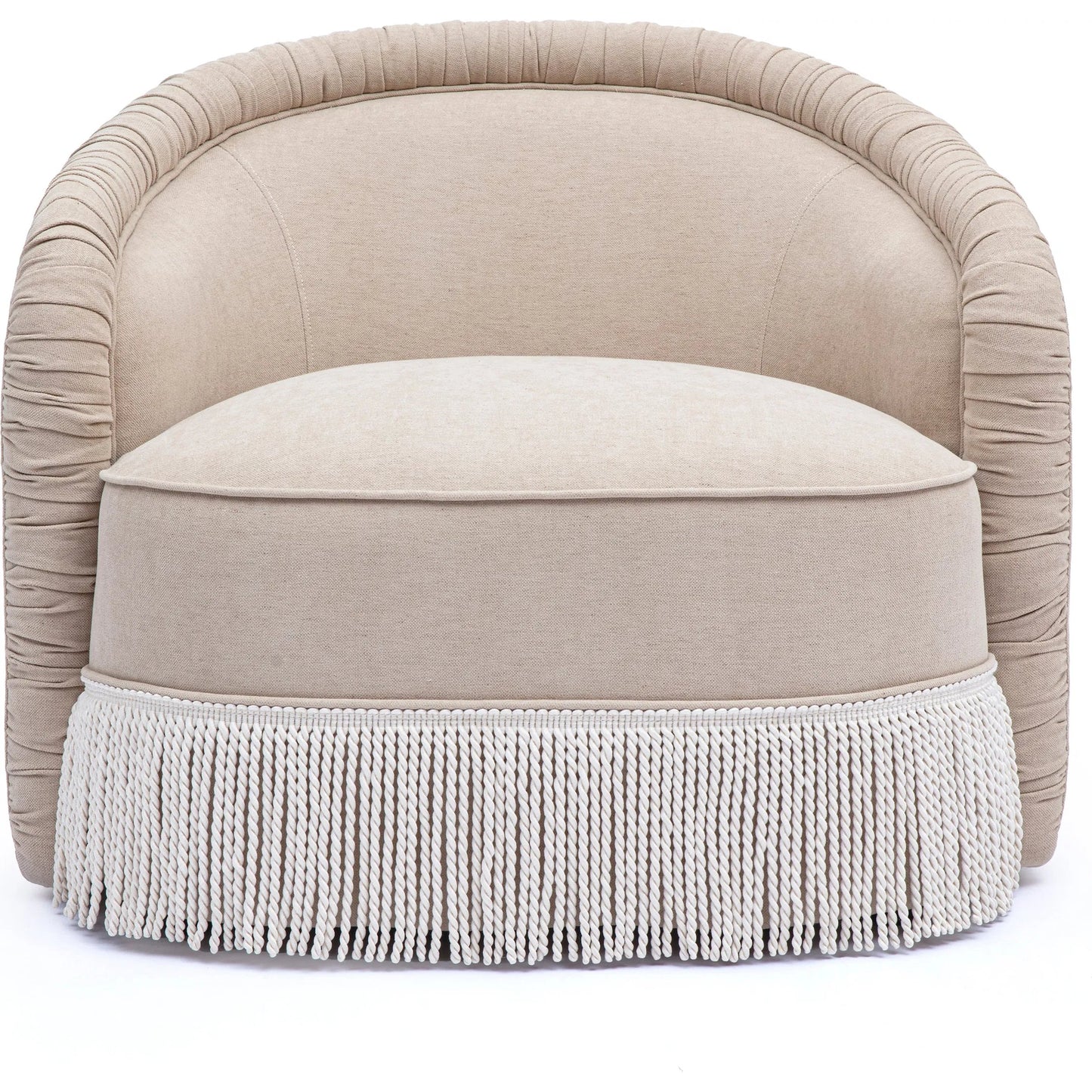001 SI-2527439 | Primary Silo | Pamela Chenille Lounge Chair by TOV Furniture in tan. Made from fabric, plywood, tassel in a unique style.