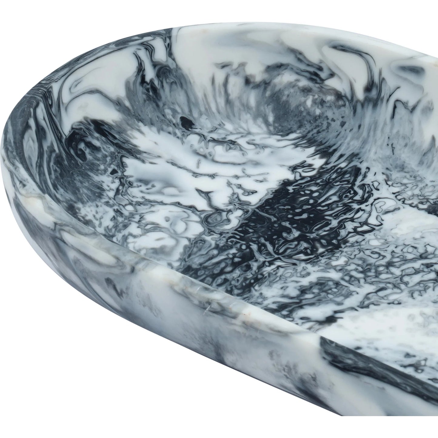 003 SI-2454337 | Closeup | Mera Long Resin Serving Platter by TOV Furniture in black, white. Made from resin in a unique style.