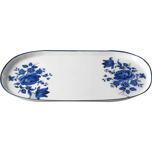 Cottage China Blue & White Serving Tray by TOV Furniture in blue, white. Made from iron in a unique style.
