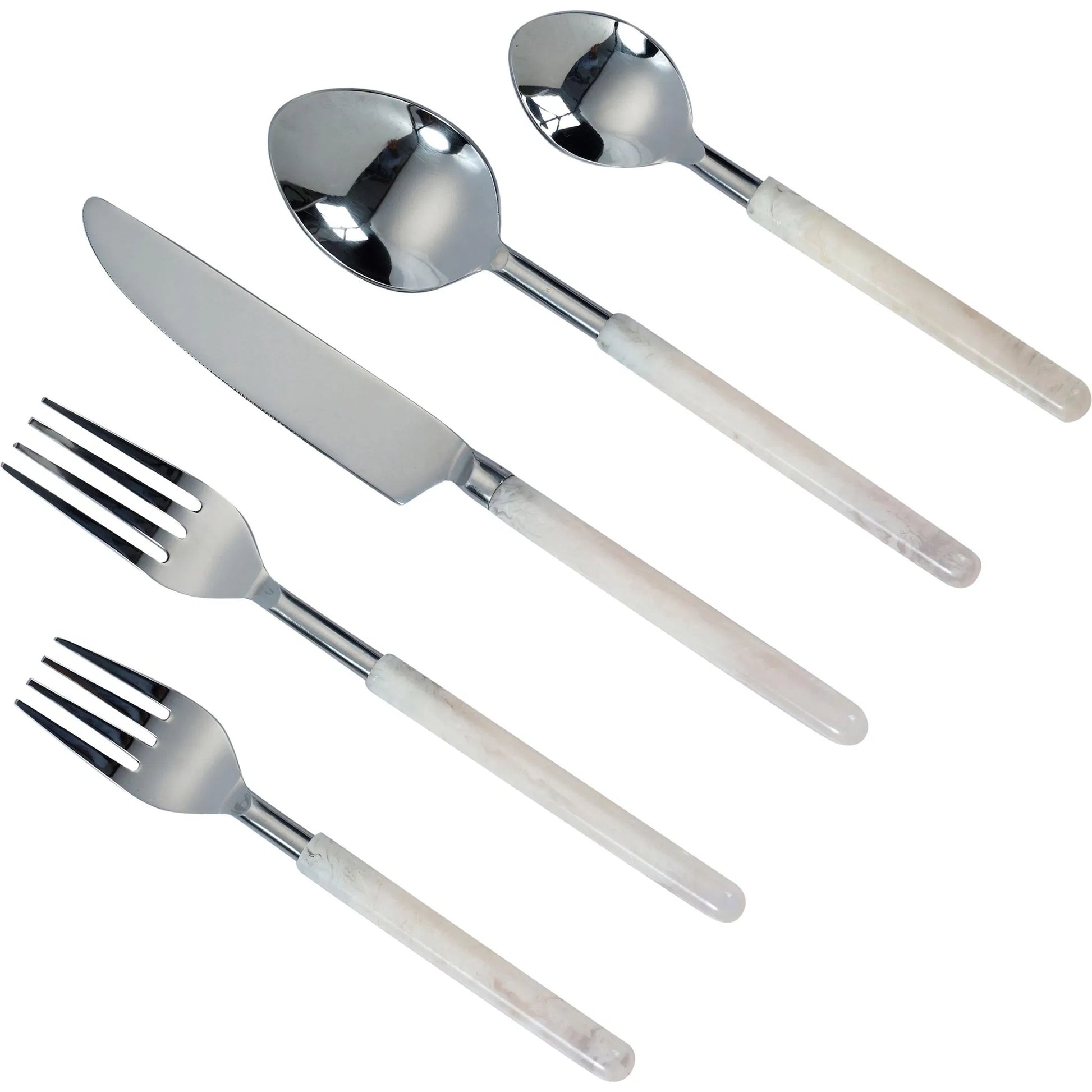 Frose Silver Stainless Steel Flatware (Set of 5) by TOV Furniture in nickel, white. Made from resin, stainless steel in a unique style.